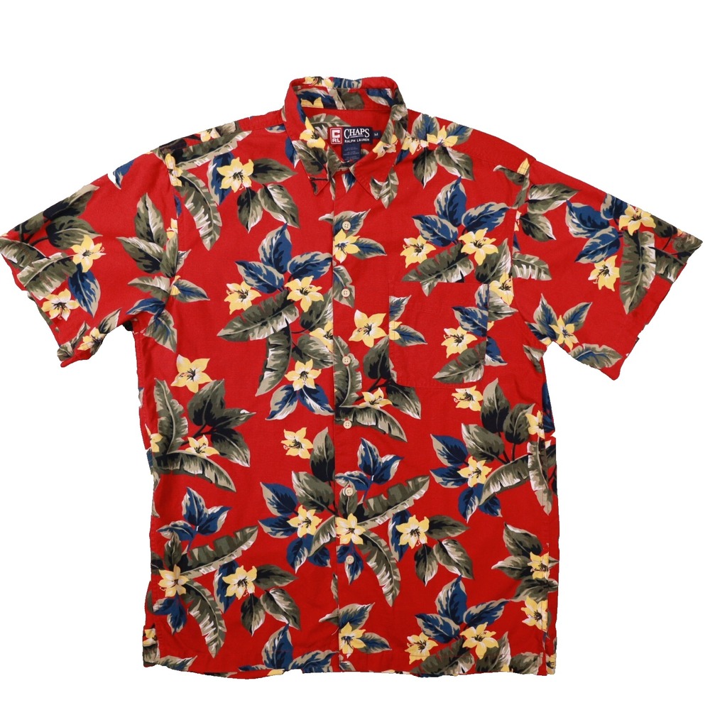 Chaps Ralph Lauren Men's Vintage Red Tropical Print Button Up Shirt size Medium